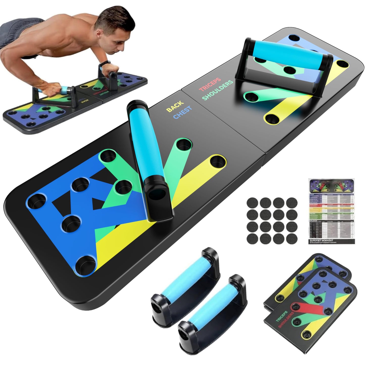 Push up Board: Heavy-Duty Strength Training Tool for Perfect Pushups. 9-in-1 Multi-Color Push Up Board System, Sturdy and Durable Design for Home Gym Workouts. Ideal for Men and Women