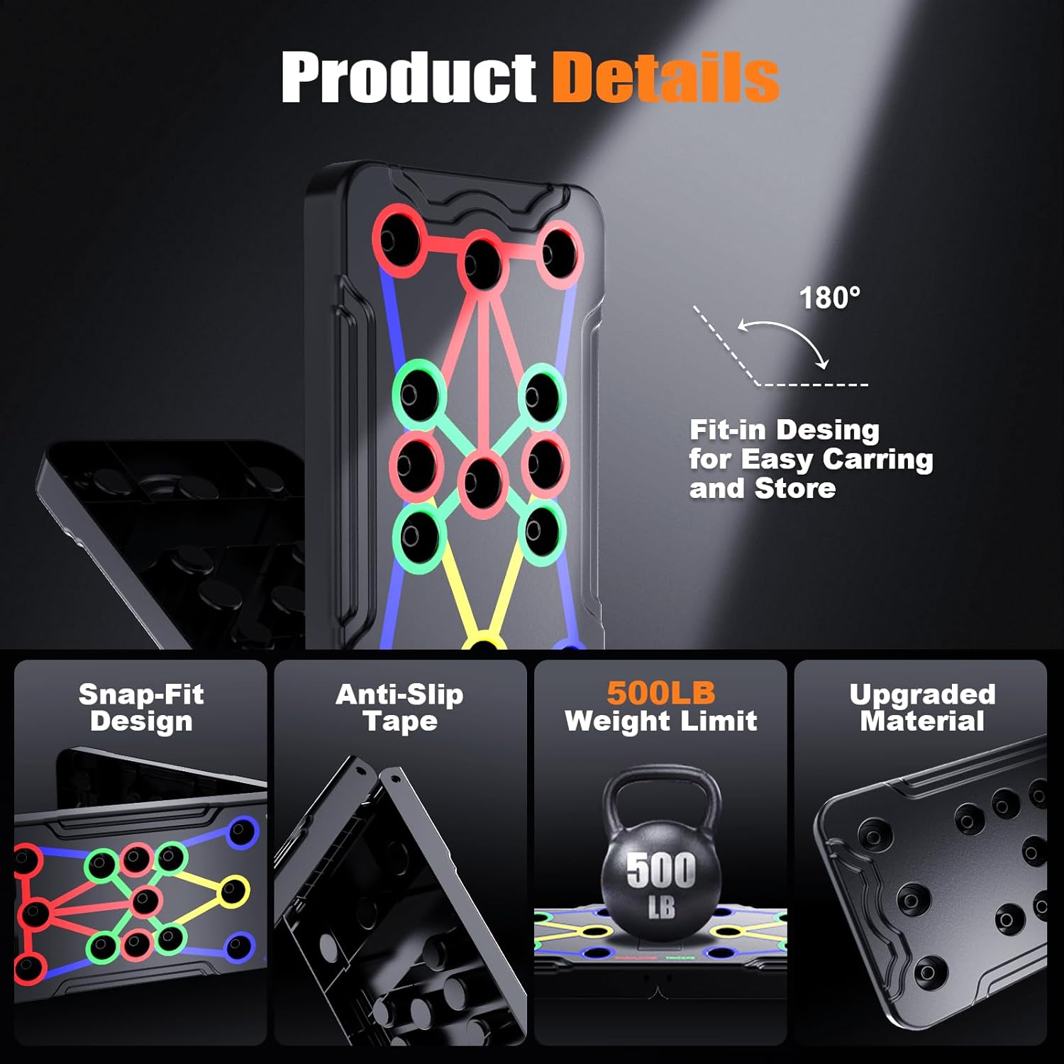 Push up Board: Heavy-Duty Strength Training Tool for Perfect Pushups. 9-in-1 Multi-Color Push Up Board System, Sturdy and Durable Design for Home Gym Workouts. Ideal for Men and Women