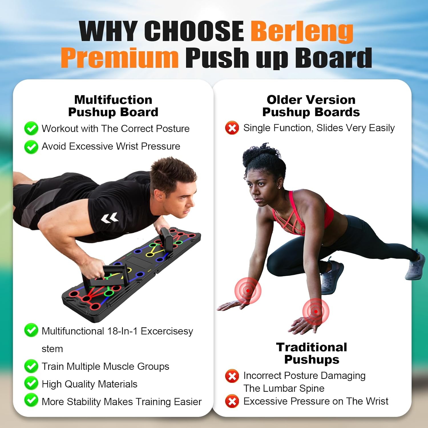 Push up Board: Heavy-Duty Strength Training Tool for Perfect Pushups. 9-in-1 Multi-Color Push Up Board System, Sturdy and Durable Design for Home Gym Workouts. Ideal for Men and Women
