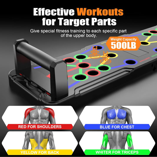 Push up Board: Heavy-Duty Strength Training Tool for Perfect Pushups. 9-in-1 Multi-Color Push Up Board System, Sturdy and Durable Design for Home Gym Workouts. Ideal for Men and Women