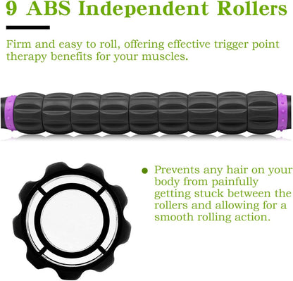 Muscle Roller Massage Roller Stick for Athletes, Help Reducing Muscle Soreness Cramping Tightness Leg Arms Back Calves Muscle Massager（Purple Black- 18 inch）