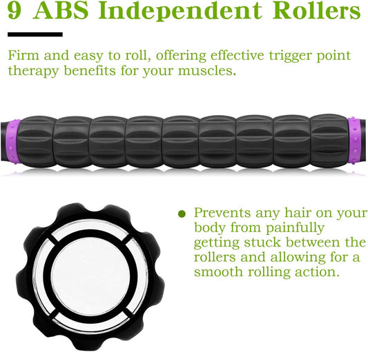 Muscle Roller Massage Roller Stick for Athletes, Help Reducing Muscle Soreness Cramping Tightness Leg Arms Back Calves Muscle Massager（Purple Black- 18 inch）