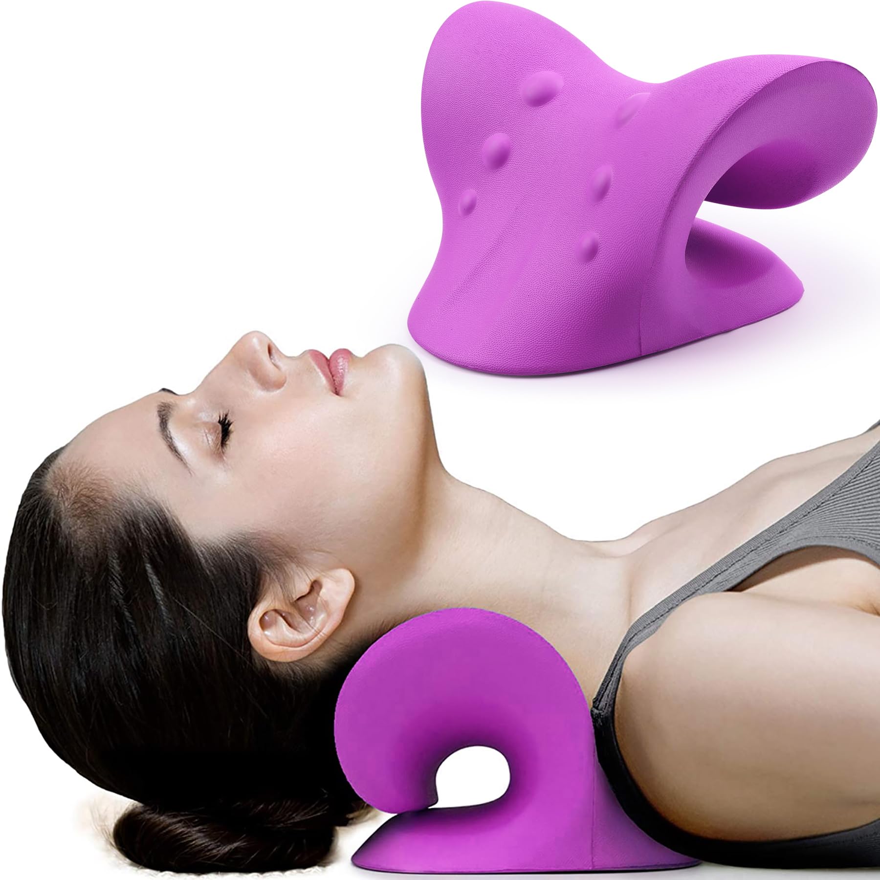 RESTCLOUD Neck and Shoulder Relaxer, Cervical Traction Device for TMJ Pain Relief and Cervical Spine Alignment, Chiropractic Pillow, Neck Stretcher (Black)