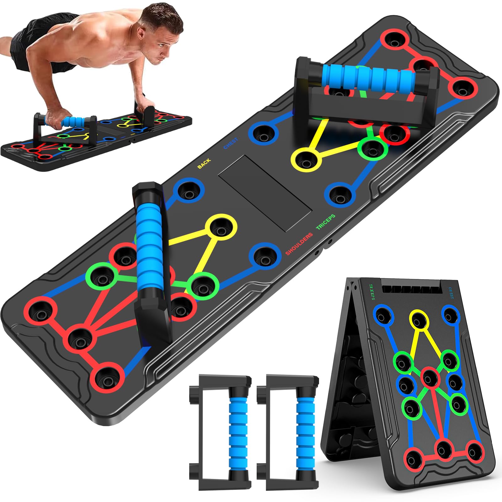 Push up Board: Heavy-Duty Strength Training Tool for Perfect Pushups. 9-in-1 Multi-Color Push Up Board System, Sturdy and Durable Design for Home Gym Workouts. Ideal for Men and Women