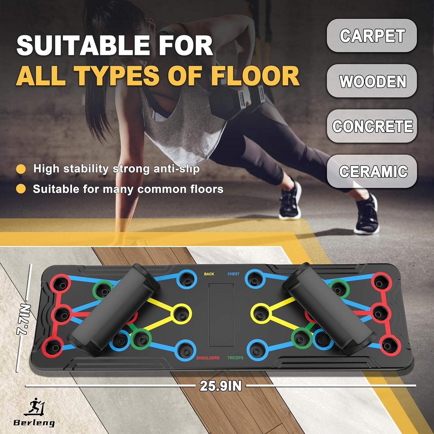 Push up Board: Heavy-Duty Strength Training Tool for Perfect Pushups. 9-in-1 Multi-Color Push Up Board System, Sturdy and Durable Design for Home Gym Workouts. Ideal for Men and Women