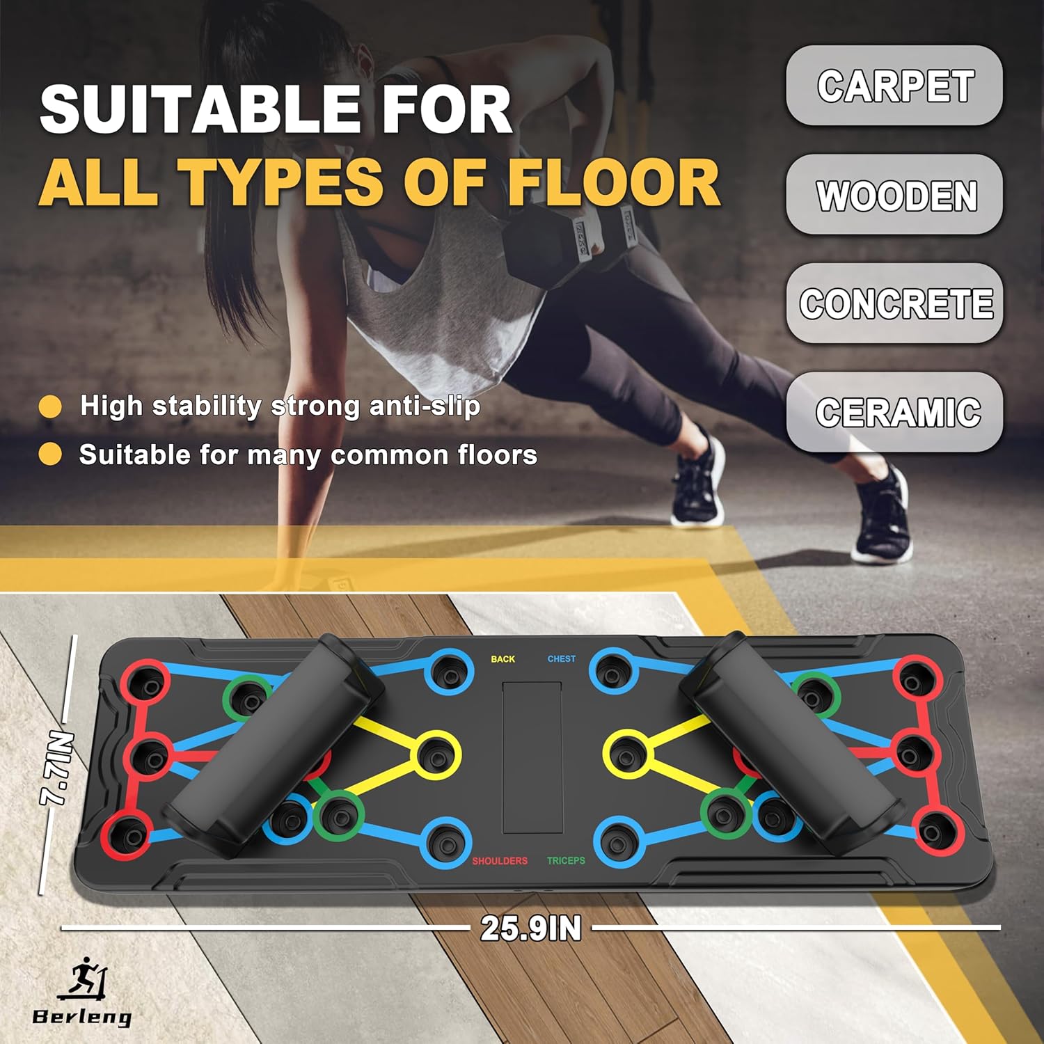 Push up Board: Heavy-Duty Strength Training Tool for Perfect Pushups. 9-in-1 Multi-Color Push Up Board System, Sturdy and Durable Design for Home Gym Workouts. Ideal for Men and Women