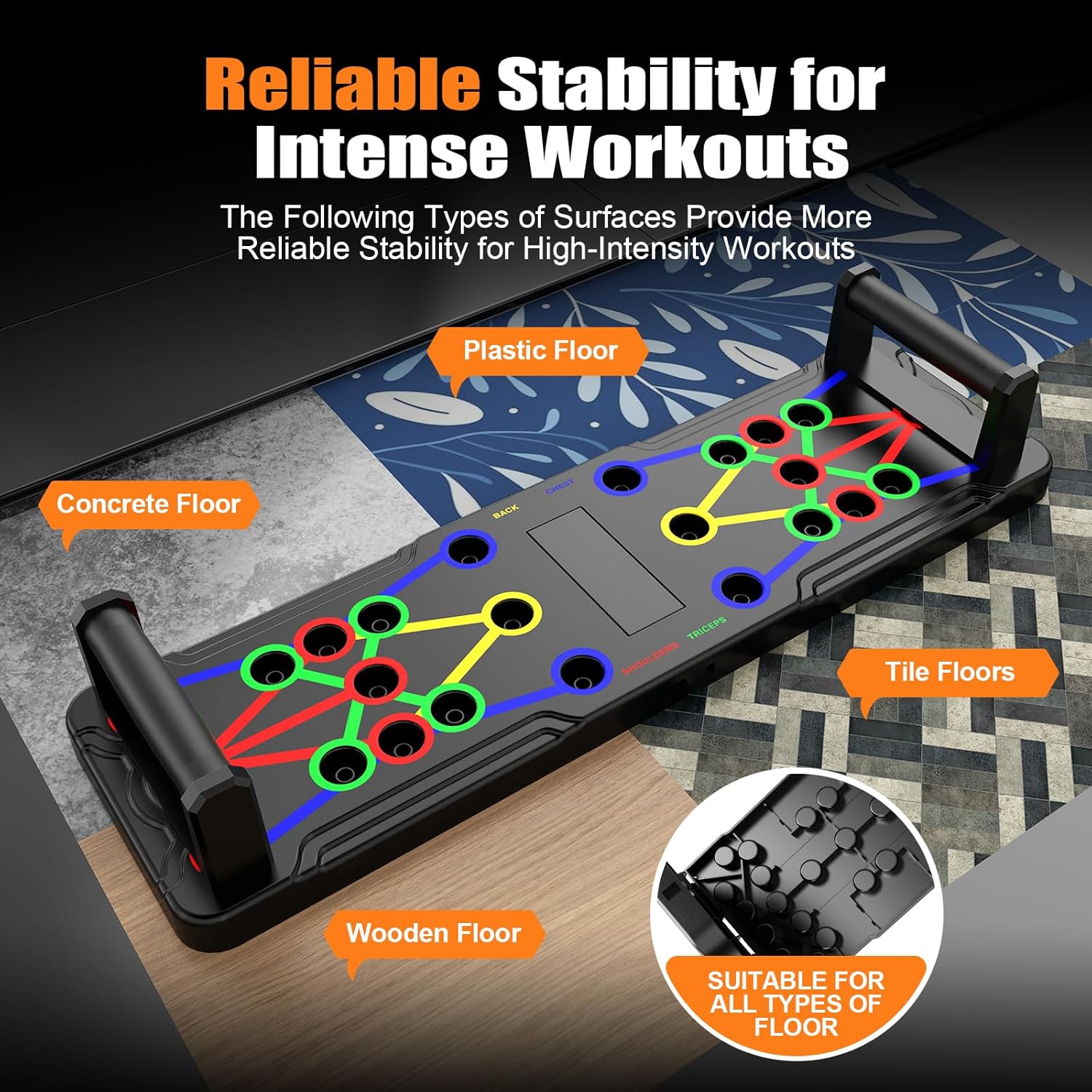 Push up Board: Heavy-Duty Strength Training Tool for Perfect Pushups. 9-in-1 Multi-Color Push Up Board System, Sturdy and Durable Design for Home Gym Workouts. Ideal for Men and Women