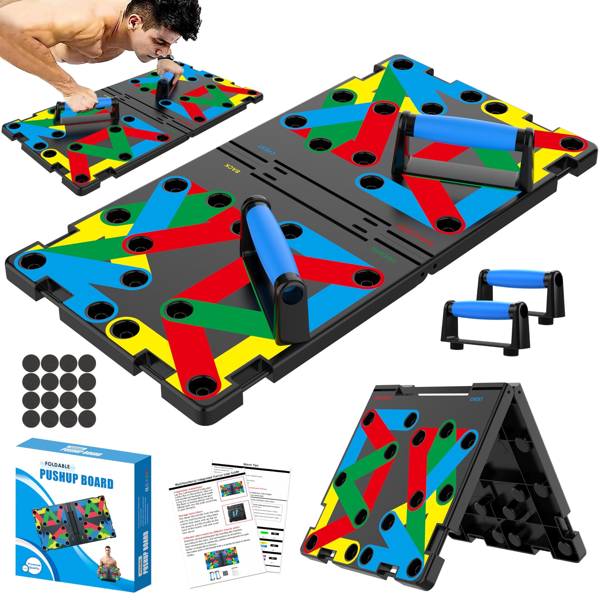 Push up Board: Heavy-Duty Strength Training Tool for Perfect Pushups. 9-in-1 Multi-Color Push Up Board System, Sturdy and Durable Design for Home Gym Workouts. Ideal for Men and Women